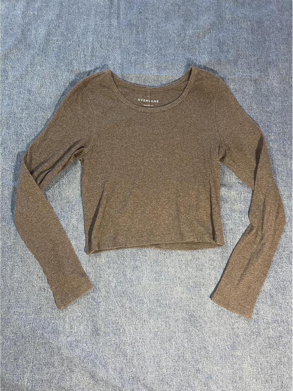 Everlane Women's Crop Medium Brown heather pullover scoop neck